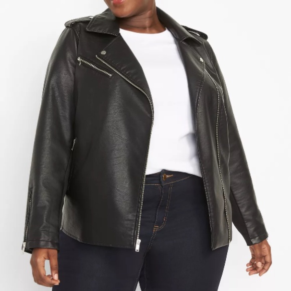 LANE BRYANT $119 PLUS SIZE BLACK FAUX LEATHER MOTO JACKET SZ 14/16 - Picture 1 of 8